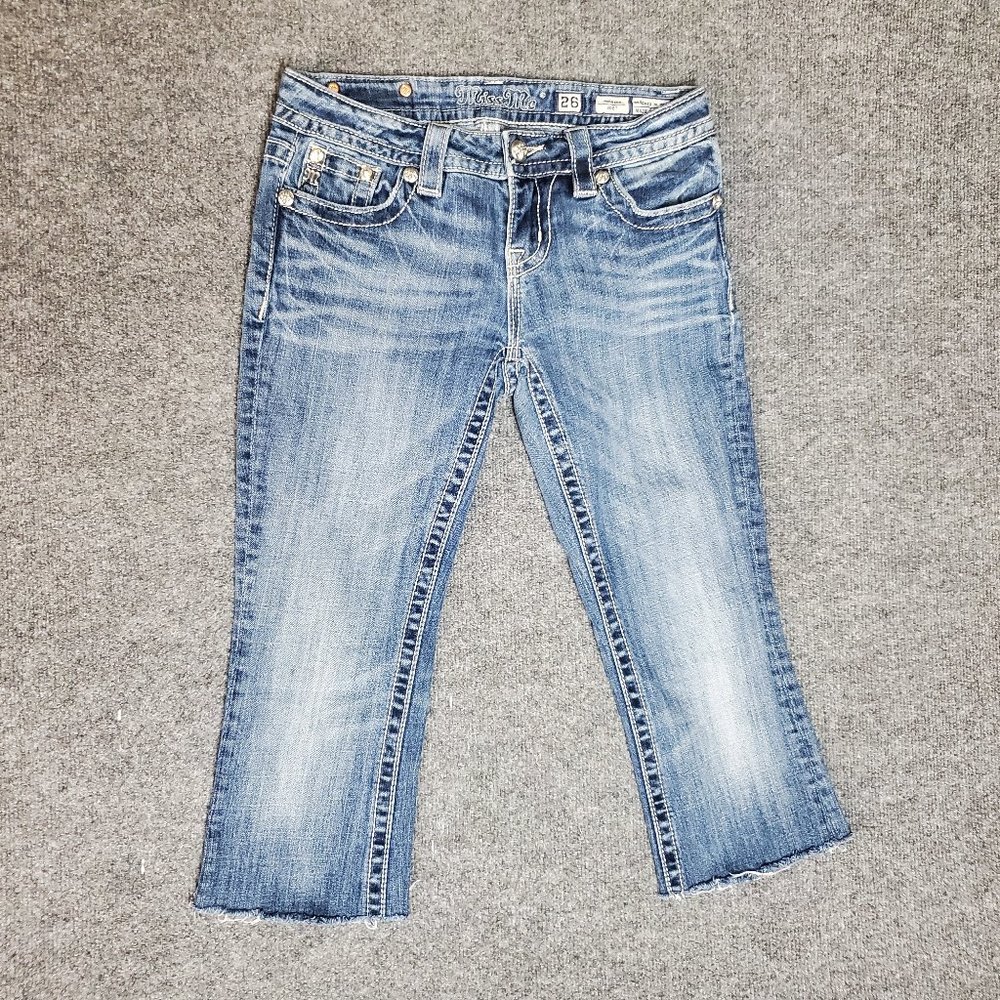 Miss Me Relaxed Boot *Cropped* 26 (Meas 28x19.5 7" Low Rise) Flap Med Jeans A9